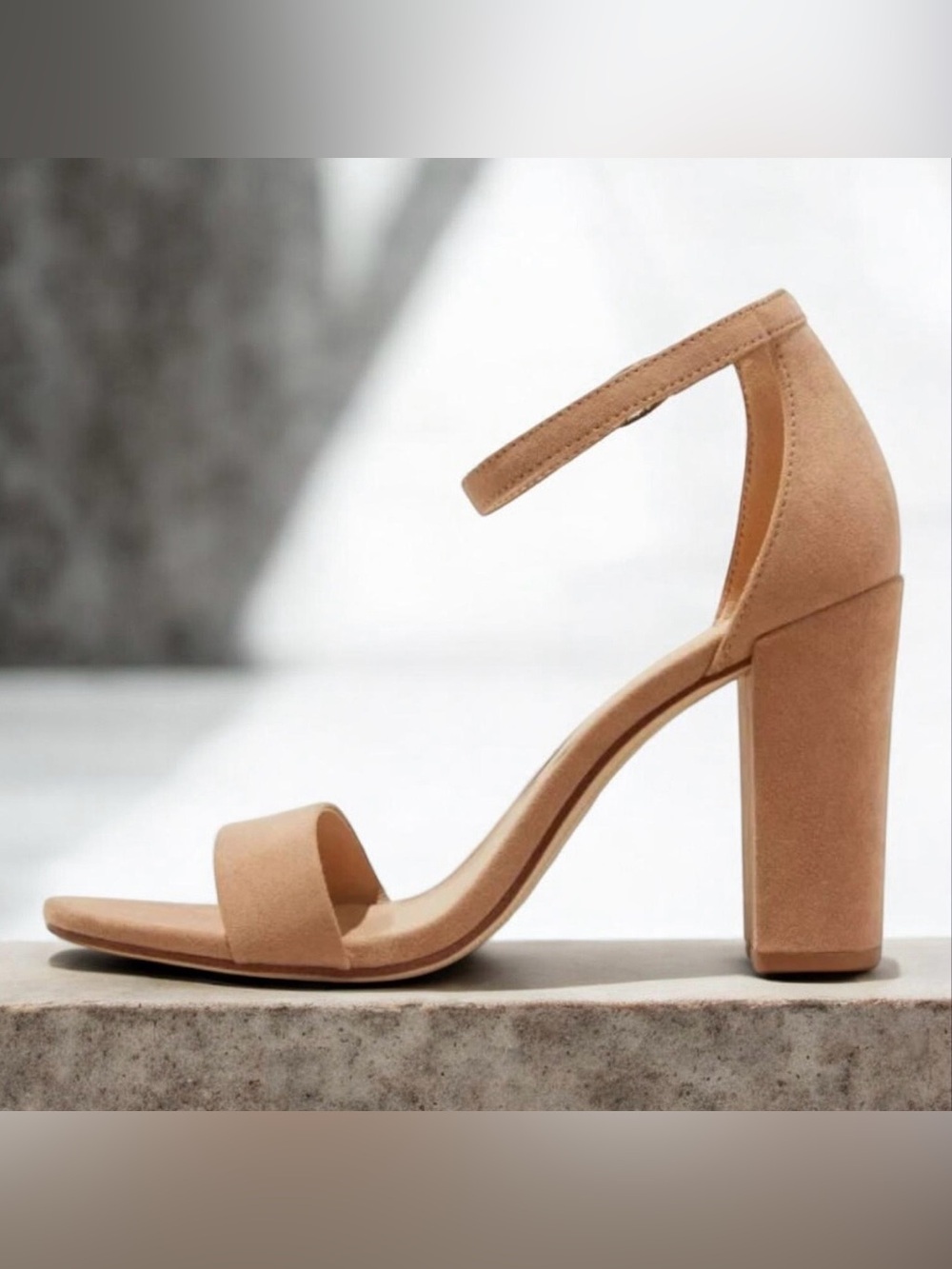 a new day woman’s Ema Nude/Tan Block Heel Sandal with Ankle Strap Size 9